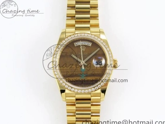 MiroTime 0121 WaterResistant Day Date 36 YG RAF 1:1 Best Edition Brown Oman Dial Diamonds Bezel on YG Bracelet A 1518